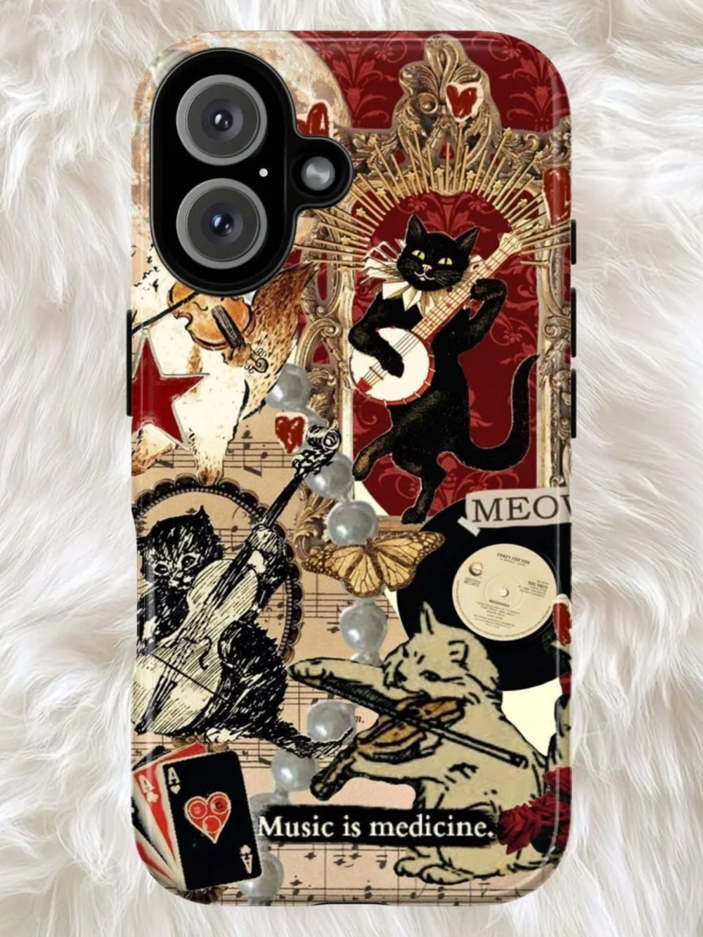 Decorative Black & Red Cat Music iPhone Case